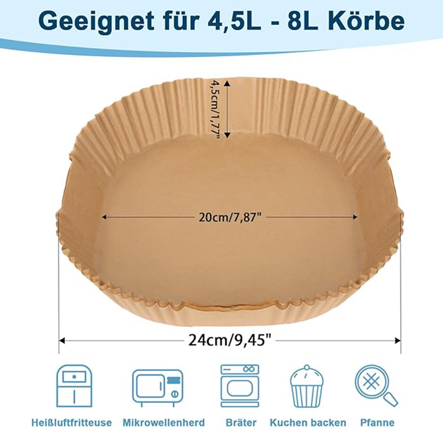200 Stück Backpapier für Heißluftfritteuse 4,5L-8L, Stone TH 20-24cm Airfryer Backpapier Pergamentpapier Liner Kompatibel mit COSORI Philips Cecotec Midea Russell Hobbs XL XXL Airfryer