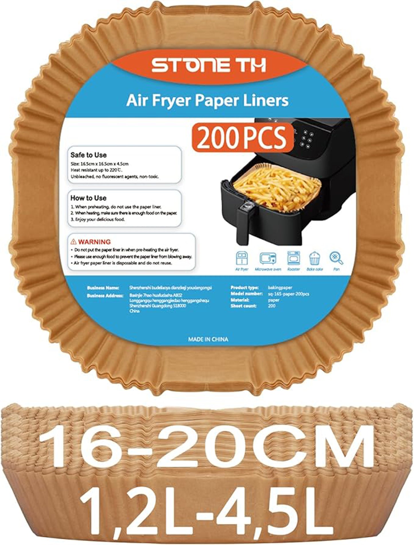 200 Stück Backpapier für Heißluftfritteuse 1,2L-4,5L, Stone TH 16-20cm Airfryer Backpapier Pergamentpapier Liner Kompatibel mit COSORI Philips Cecotec Midea Russell Hobbs Airfryer