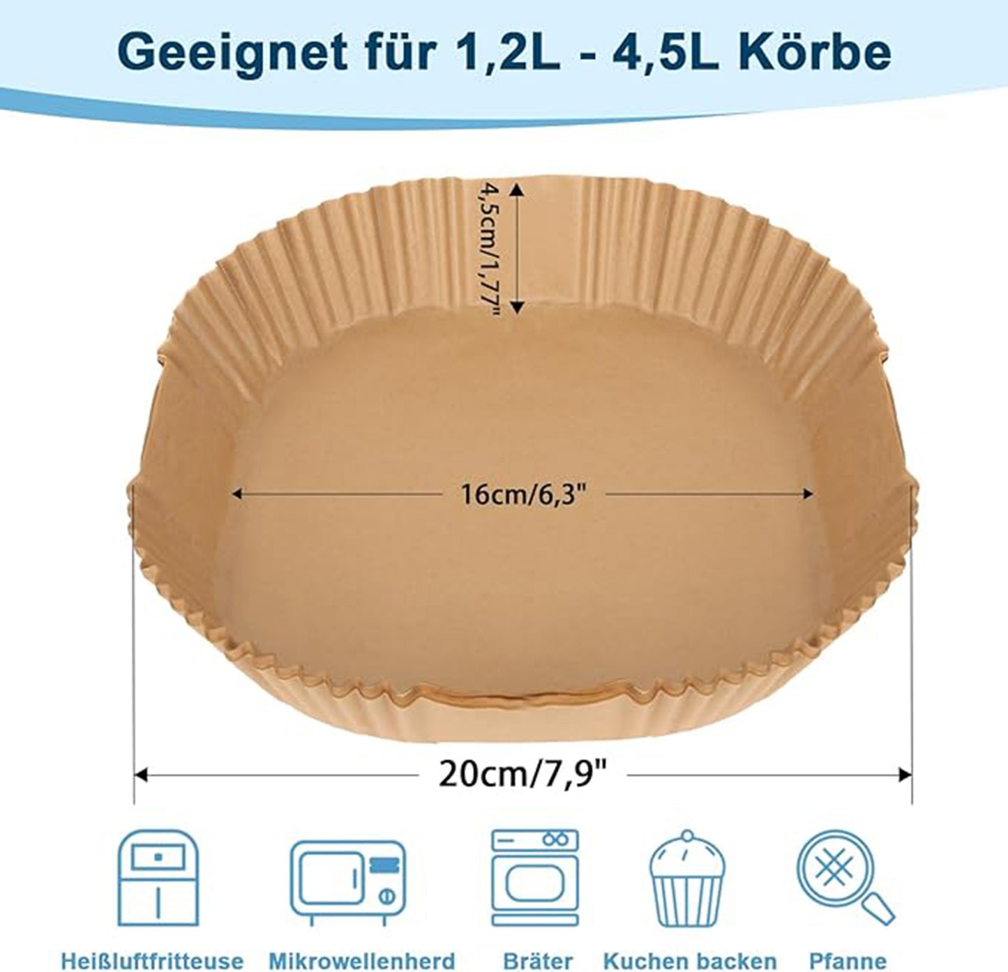 200 Stück Backpapier für Heißluftfritteuse 1,2L-4,5L, Stone TH 16-20cm Airfryer Backpapier Pergamentpapier Liner Kompatibel mit COSORI Philips Cecotec Midea Russell Hobbs Airfryer
