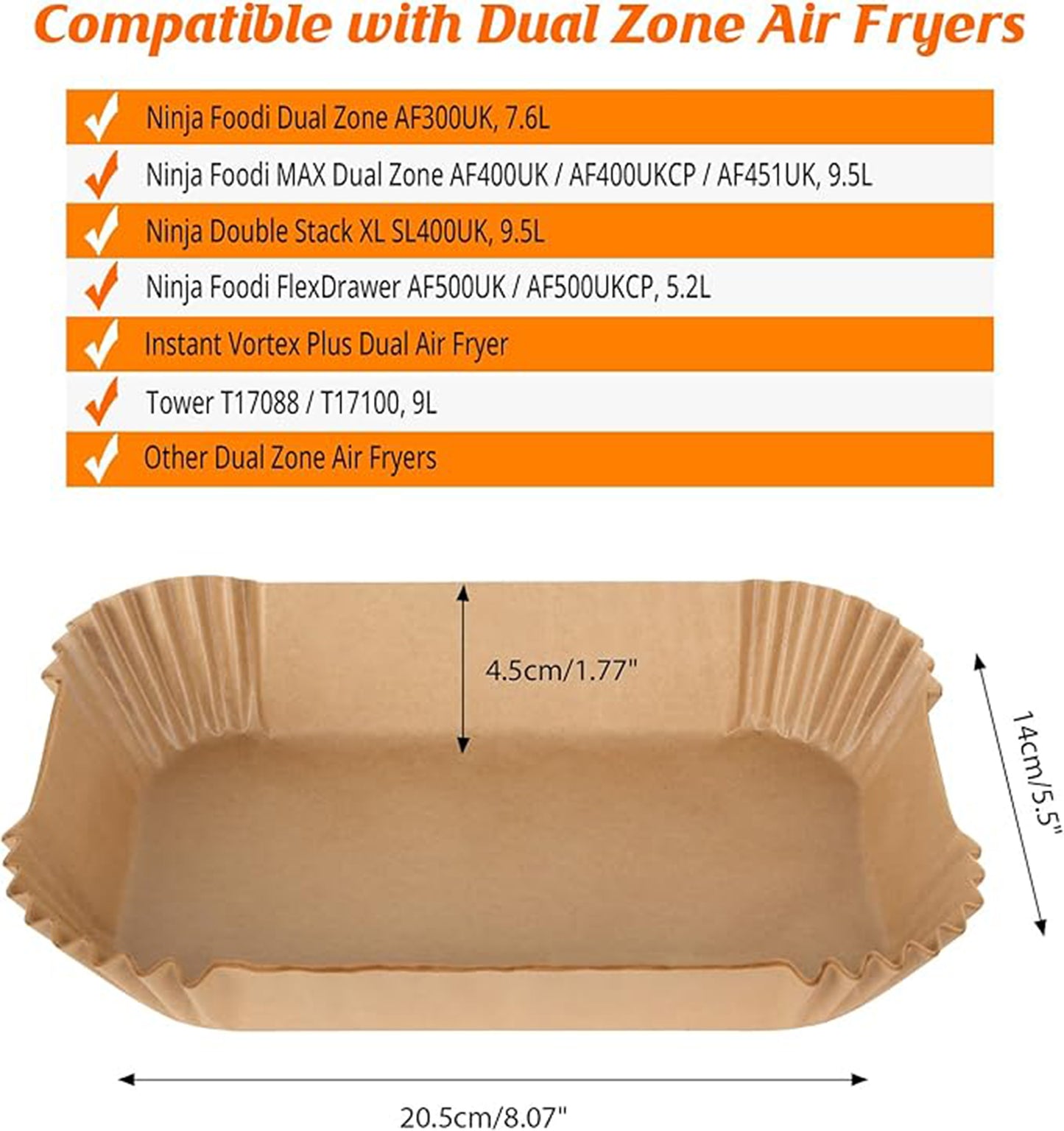 120 Stück Backpapier für Heißluftfritteuse Ninja Dual, Stone TH Airfryer mit Doppelkammer Pergamentpapier Liner Kompatibel mit Ninja AF300EU AF400EU SL400EU AF500EU, Andere Heißluftfritteuse