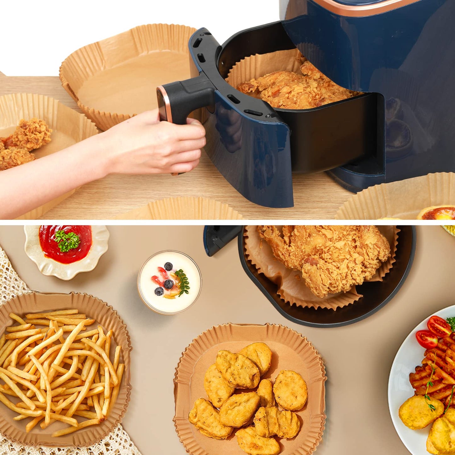 200 Stück Backpapier für Heißluftfritteuse 1,2L-4,5L, Stone TH 16-20cm Airfryer Backpapier Pergamentpapier Liner Kompatibel mit COSORI Philips Cecotec Midea Russell Hobbs Airfryer
